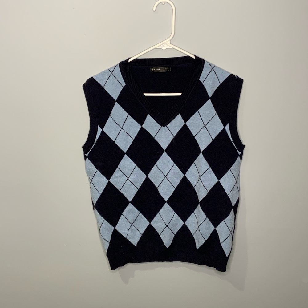 SHEIN Blue Chevron Sweater Vest
